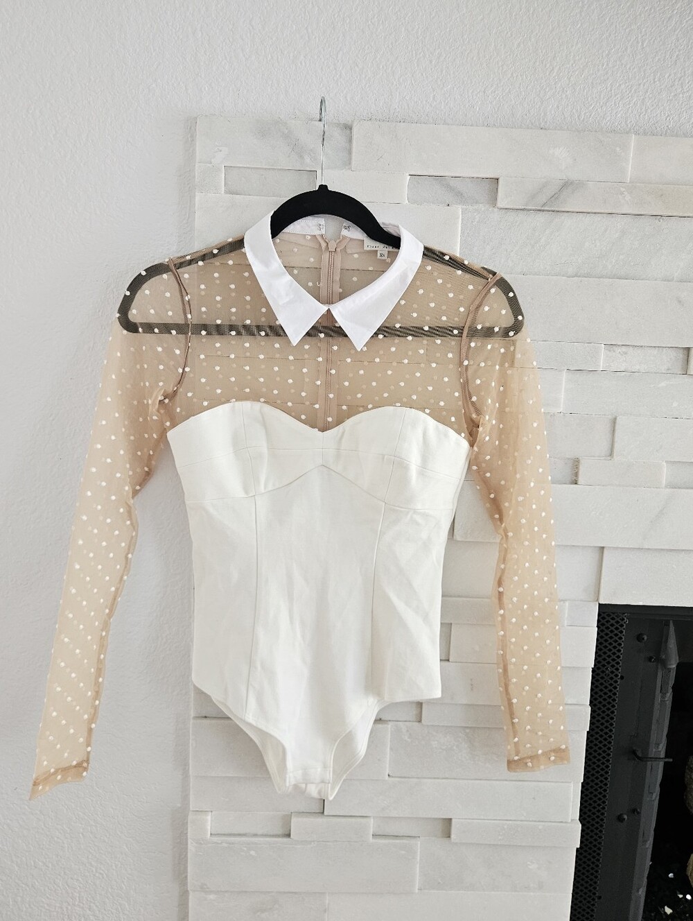 Fleur Du Mal Collared Bodysuit with Dotted Tulle Size Xs  $348 - Picture 10 of 12